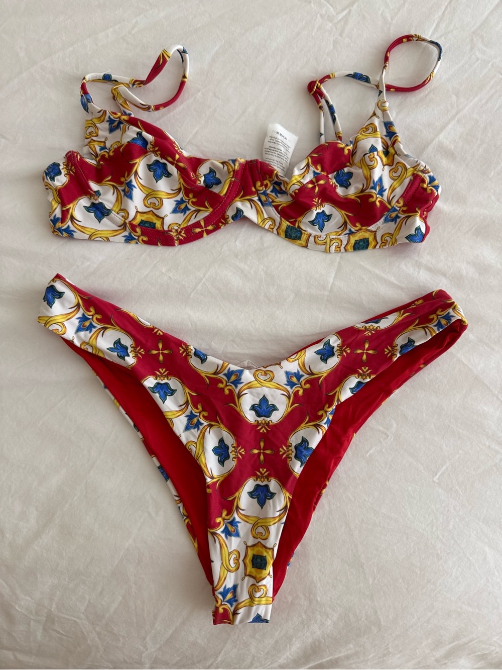 WeWoreWhat Red, Blue & Gold Printed Underwire Bikini